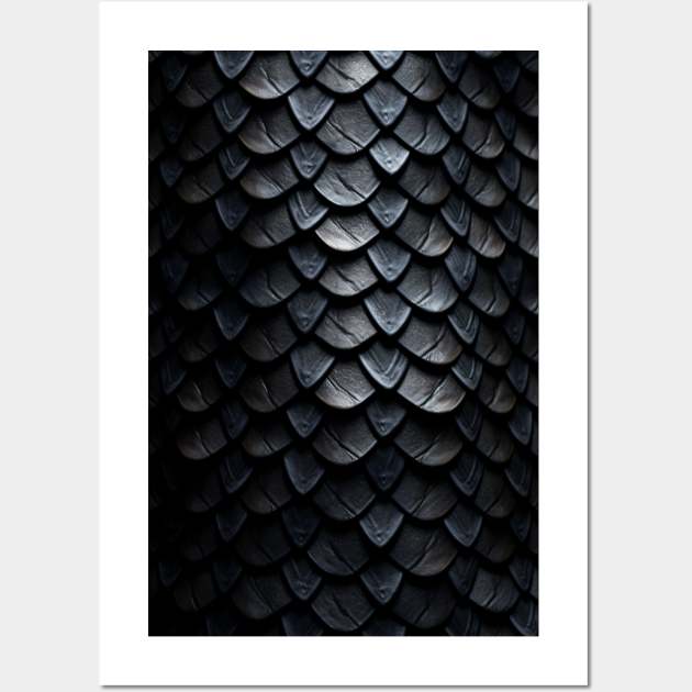 Black Dragonscale Pattern - Dragonskin Texture Wall Art by Pattern Wonderland 